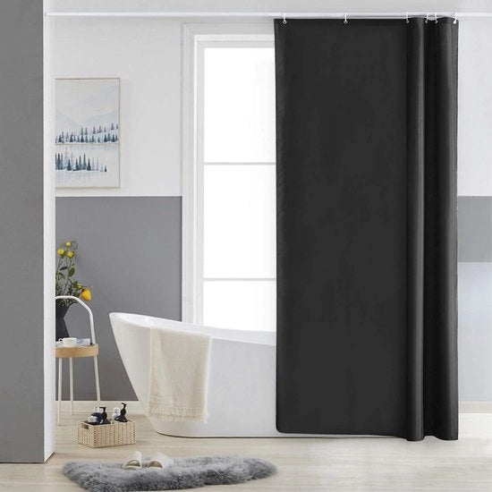 Gordino per doccia angolare e vasca piccola, tessuto di poliestere, impermeabile, schiuma repellente e lavabile, nero, 80 x 180 cm, con 6 anelli per cordino.