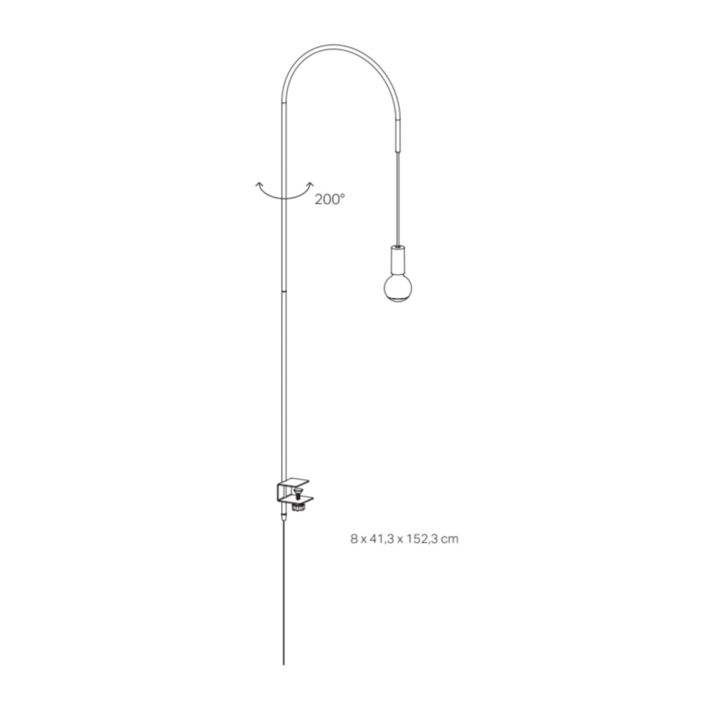 Zafferano - Lampada da Tavolo Filo con morsetto, Orientabile 200°, H152 cm, Metallo Verniciato Lampadina E27 max 60W inclusa - Nera