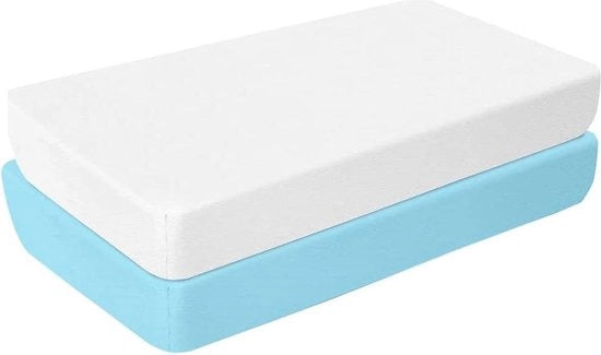 Set da letto co-sleep per bambini 55 x 90 cm - 2 pezzi - bianco chiaro blu chiaro - con tessuto elastico morbido jersey stretch per una perfetta aderenza ai bordi - per bambini maschi e femmine