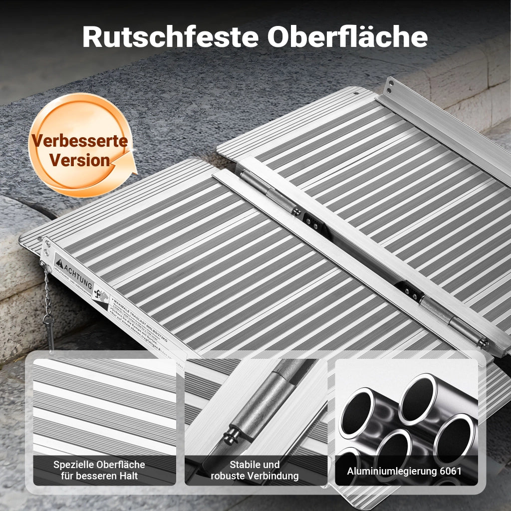 Rampa per sedie a rotelle, pieghevole e portatile, in alluminio 92 cm max 270 kg