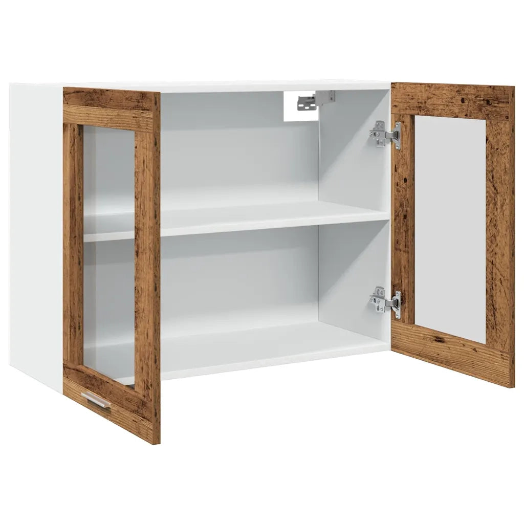 Mobile Pensile con Vetro “Lyon” Legno Antico 80x31x60 cm 856119