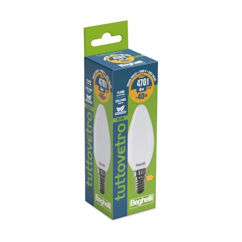Beghelli Tuttovetro Lampadina a risparmio energetico Bianco caldo 3000 K 4 W E14 E