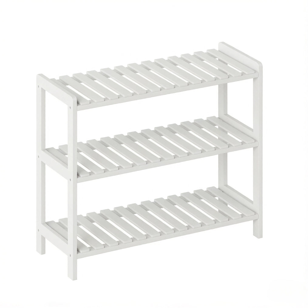 Scarpiera 70x26x57,5 cm bianca in MDF e legno, 3 ripiani