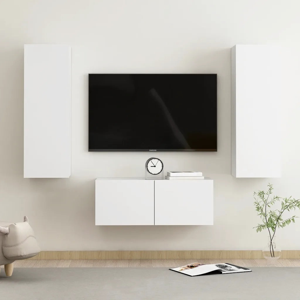 Set Mobili Porta TV 3 pz-Credenza per TV Bianco in Legno Multistrato 628217