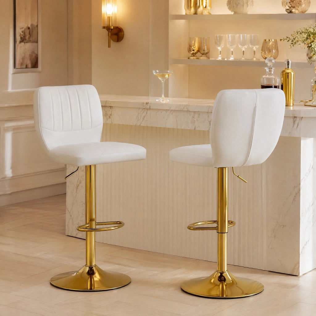 BARHOCKER Girevole 360° regolabile 62-83 cm in PU bianco e oro