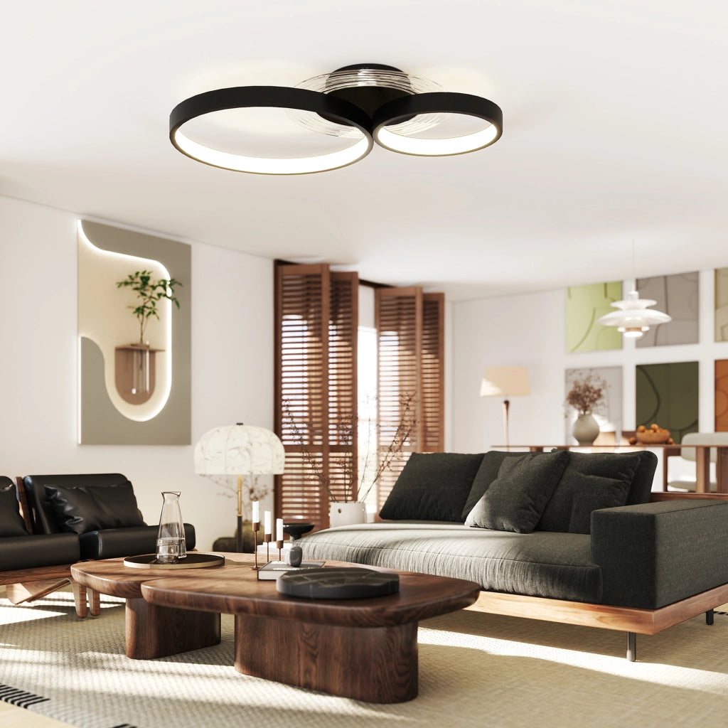 Plafoniera LED Moderna a 3 Anelli 59x8x7,4 cm Potenza 40W in Alluminio e Acrilico Nero