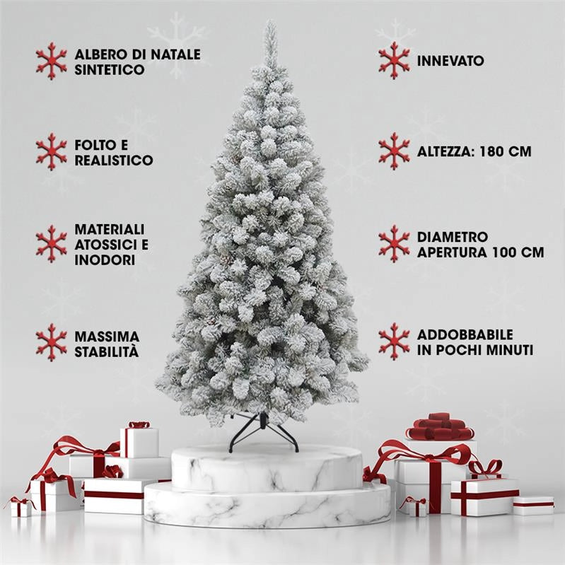 ALBERO DI NATALE ROCCARASO 180 CM CON NEVE INNEVATO ARTIFICIALE USATO COME NUOVO