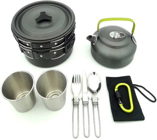 Camping, pentola per 2-3 persone per campeggio, servizio, portatile, set di teiera, combinato, esterno pentola a pressione per campeggio, pentola da campeggio compatta leggera, teiera per campeggio, caffettiera, adatto per escursioni, picnic e campeggio
