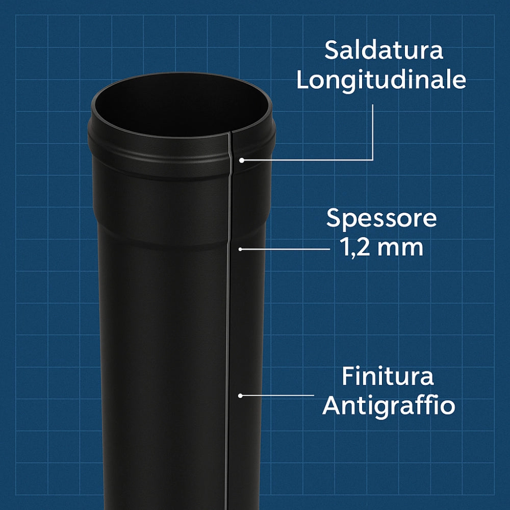 Tubo acciaio canna fumaria stufa pellet spessore 1,2 mm diametro 80 mm *** misura h 250 mm, confezione 1