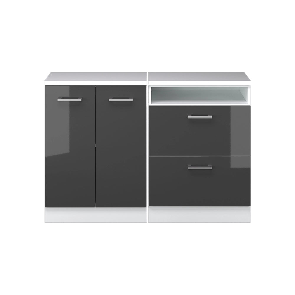 Mobile cucina sottotetto R-Line Antracite lucido/Bianco 120 cm Set di 2 carcasse armadio profondità 60 cm Vicco