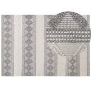 Tappeto in lana beige chiaro e grigio poliestere 160 x 230 cm intrecciato a mano motivo geometrico boho soggiorno camera da letto