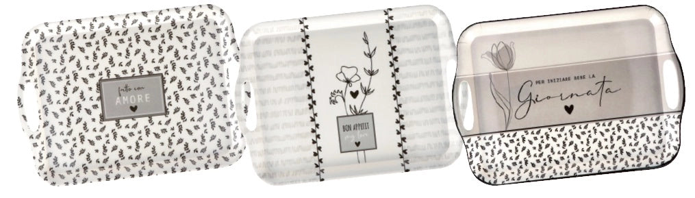 1 Pezzo Vassoio Rettangolare in Plastica Decorato 42 x 29 x 2,5 cm 3 Decori