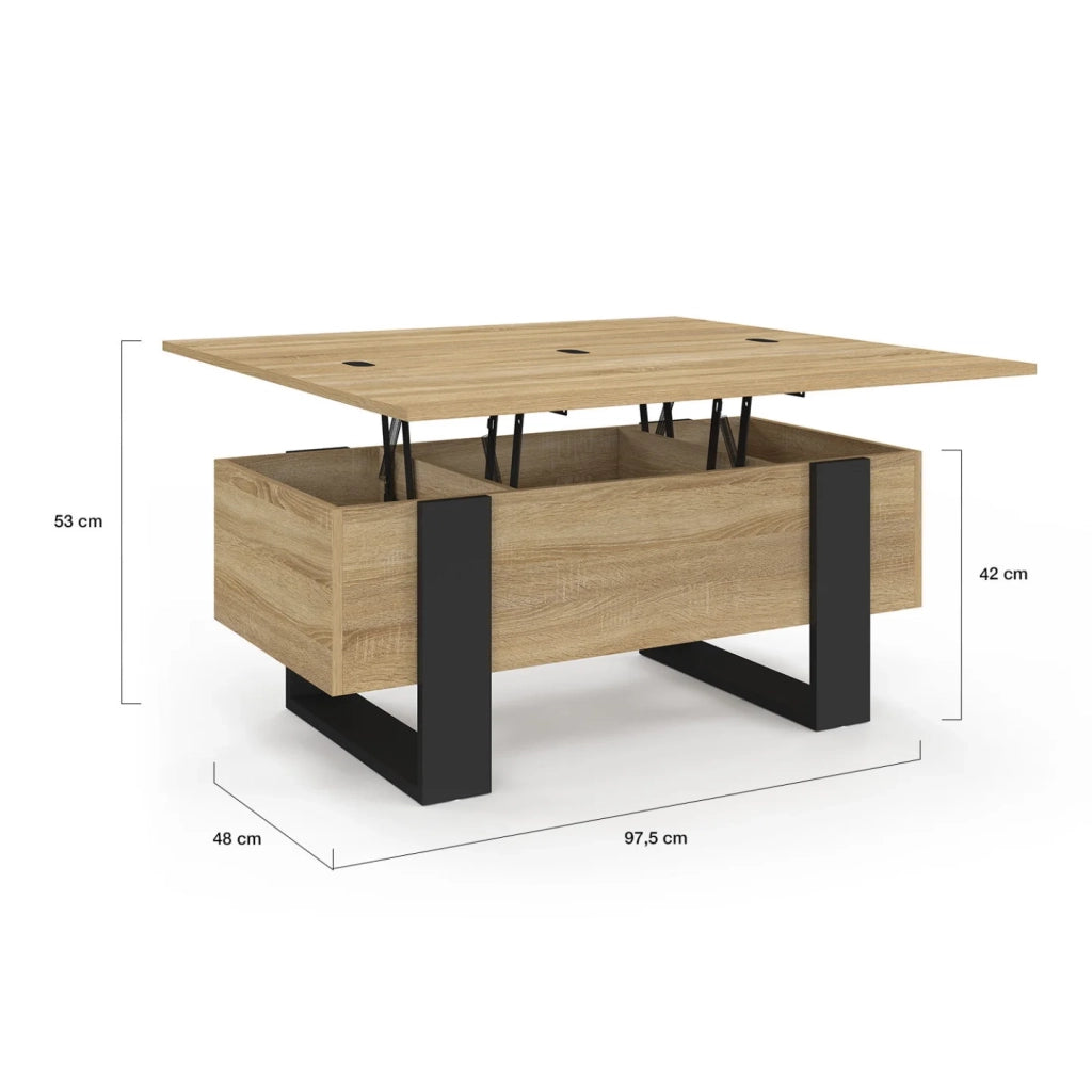 IDMarket - Tavolino rettangolare che si trasforma in un tavolo da pranzo di design industriale PHOENIX
