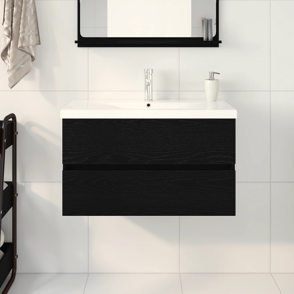Mobile per Lavabo  con Lavabo Integrato Rovere Nero Legno Ingegnerizzato