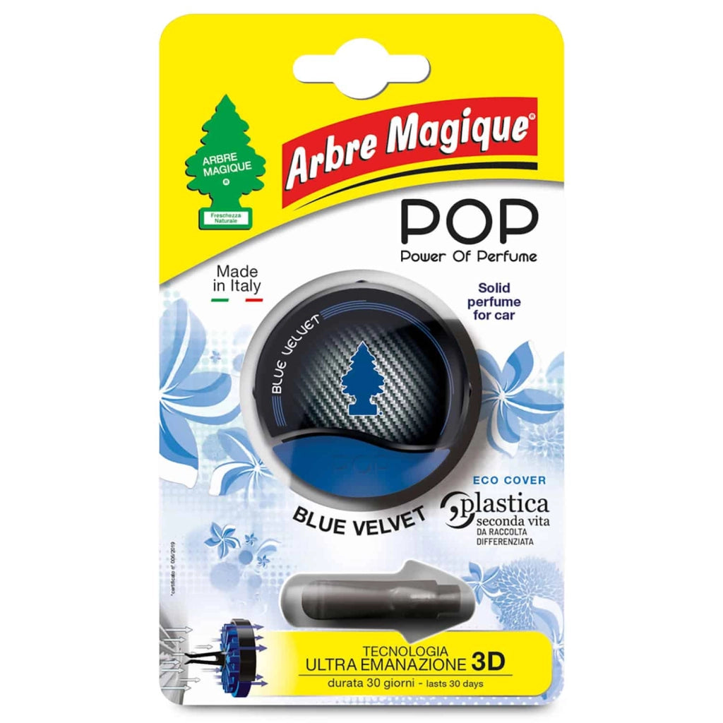 POP Profumatore Auto Solido, Durata Fino a 30 Giorni,Italiano, 1 Pezzo, Blue Velvet, Arbre Magique