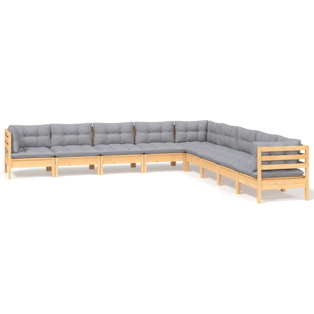 Set Divani da Giardino 9 pz con Cuscini Grigi Massello di Pino 3096814