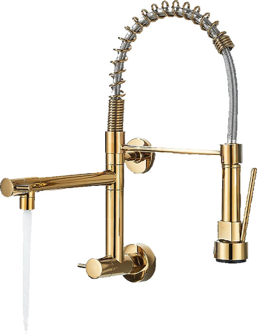 Björn |gastronomia rubinetto monoforo a parete per acqua fredda oro|da cucina professionale in acciaio inox a due getti|doppio per lavello ristorante