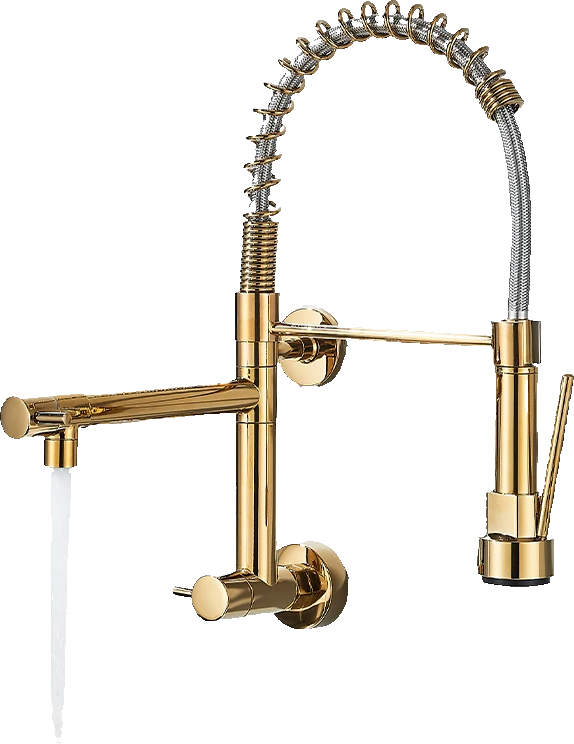 Björn |gastronomia rubinetto monoforo a parete per acqua fredda oro|da cucina professionale in acciaio inox a due getti|doppio per lavello ristorante