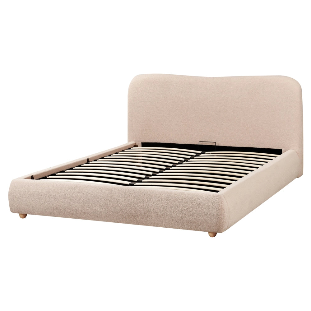 Letto contenitore Beige Boucle Poliestere Tessuto 160 x 200 cm Design moderno e minimalista