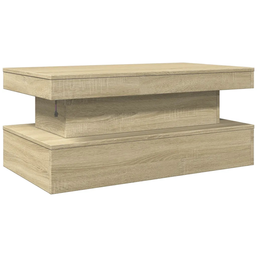 Tavolino da Soggiorno con Luci LED-Tavolino da Salotto-Tavolo Rovere Sonoma 90x50x40 cm 892333