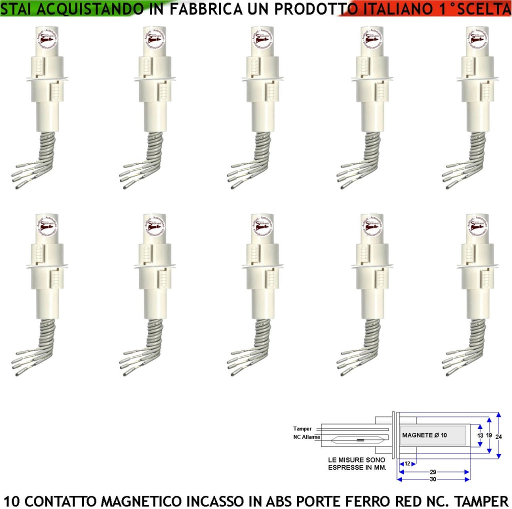 Allarme Contatto Magnetico Cilindro ad Incasso In ABS 10 Pezzi Sensori Reed Rilevano Apertura Cancello in Ferro Campo 20 mm Antifurto Collegamento 4 Fili 3 NC.NA 2 Tamper Max 30 V 10 W Protezione IP67