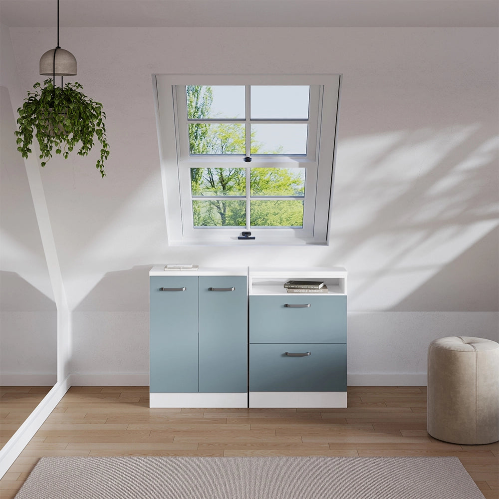 Set di mobili sottotetto Rion Grigio-blu/Bianco 120 cm Set di 2 carcasse armadio profondità 60 cm Vicco