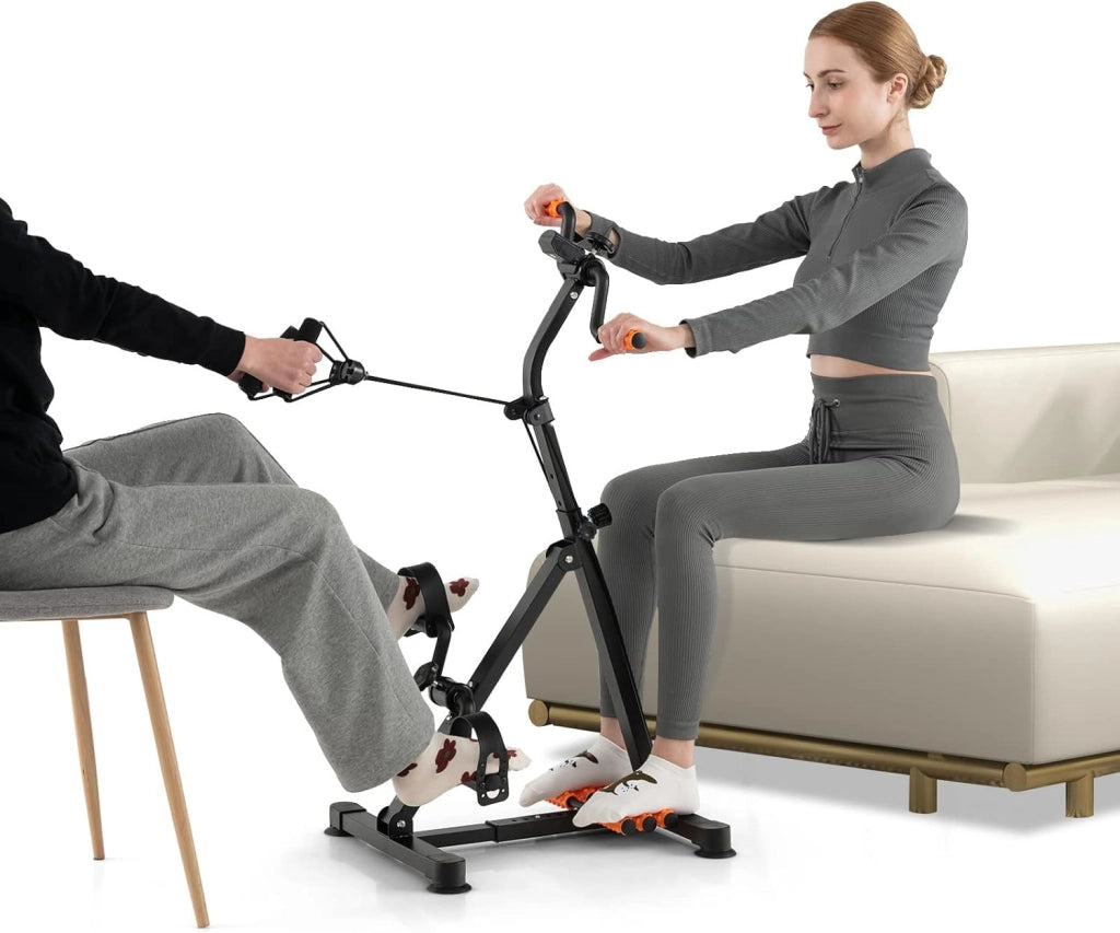 Cyclette Multifunzionale per Anziani, Cyclette a Pedali per Braccia e Gambe con Massaggio, Altezza e Livelli di Resistenza Regolabili, Cyclette con Display LCD per 1-2 Persone
