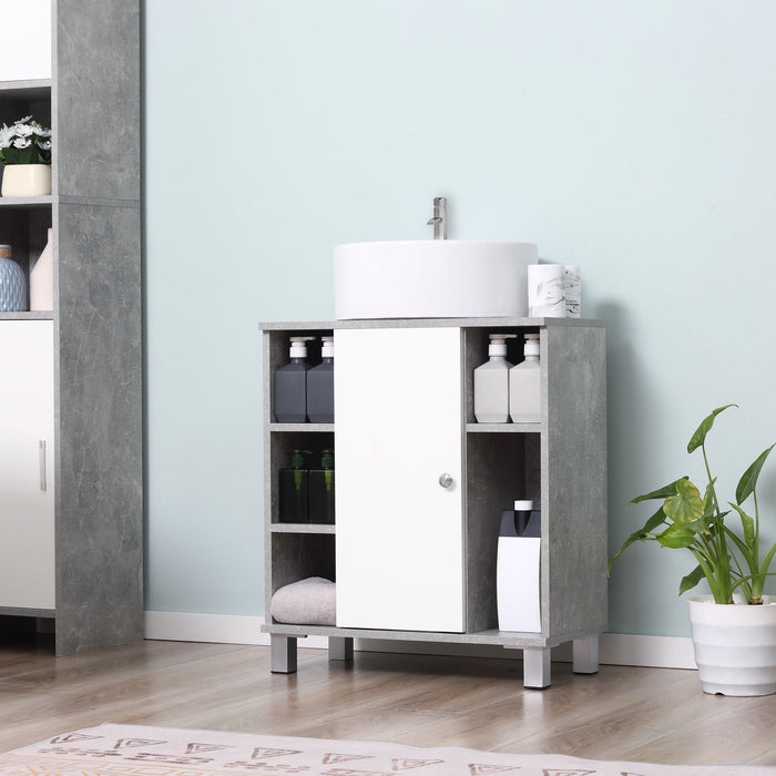 Mobile Sotto Lavabo Bagno 6 Ripiani 1 Anta 60x30x68 cm in Legno Grigio