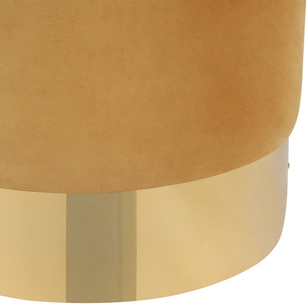 Poggiapiedi rotondo in velluto giallo con pouf da toeletta Glam Sgabello con dorato