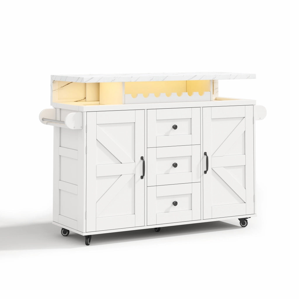 Carrello cucina con piano ribaltabile, 2 porte, 3 cassetti, LED RGB e ruote frenanti, 138 x 60 x 93 cm