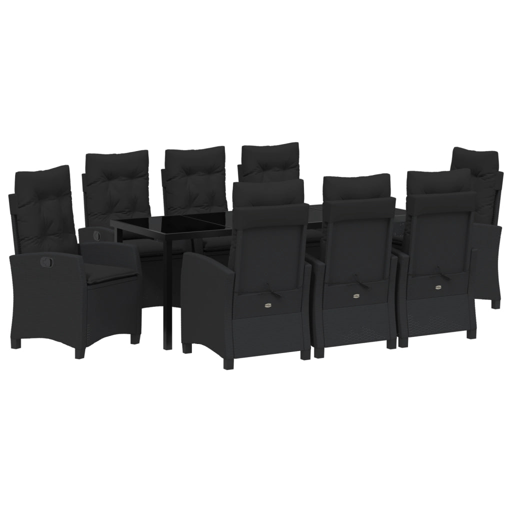 Set da pranzo da giardino 9 pezzi con cuscini in rattan poliestere nero