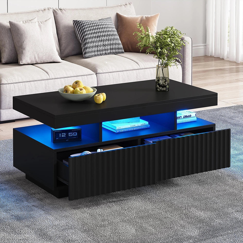 Tavolino LED - Xylo - 100x50cm strisce verticali nero