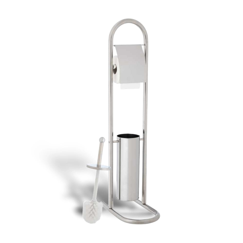 Piantana Bagno Porta Rotolo Porta Scopino Cromato H. 80 cm Salvaspazio