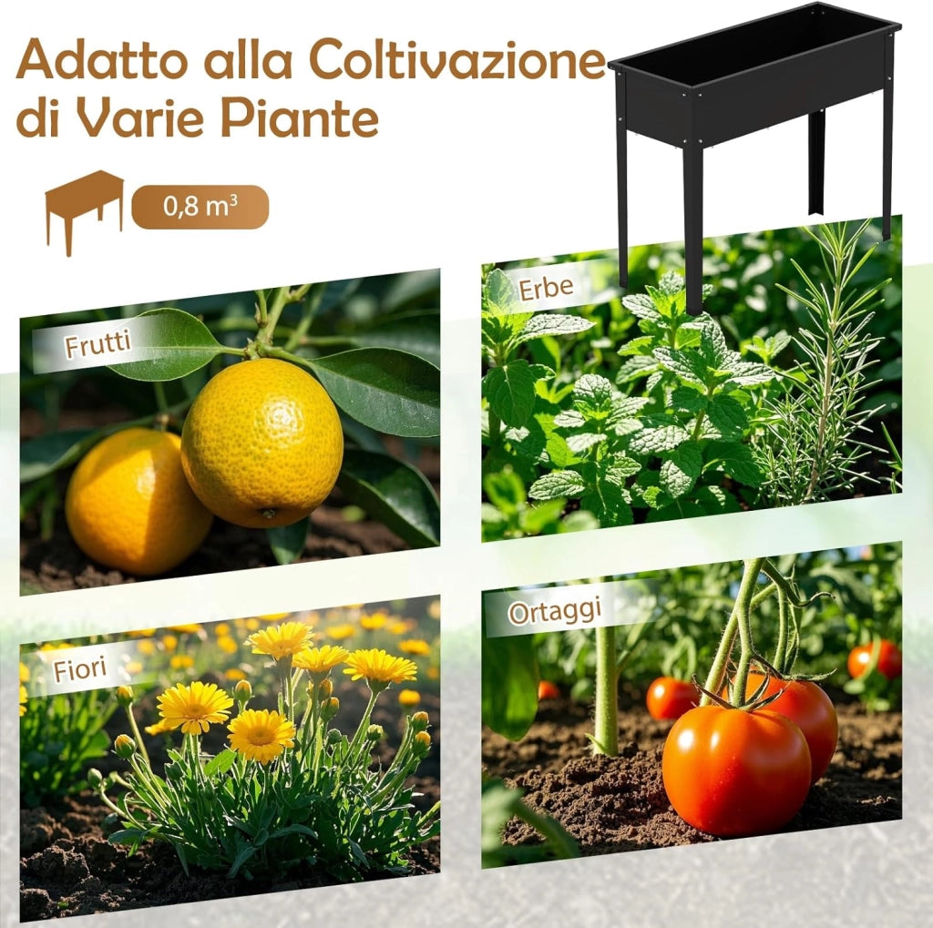 Letto da Giardino Rialzato, Fioriera Elevata con Gambe, Fori di Drenaggio, Aiuola Rialzata per Verdure, Frutta, Fiori e Erbe, Ideale per Balcone, Cortile e Patio, 100 x 40 x 80 cm