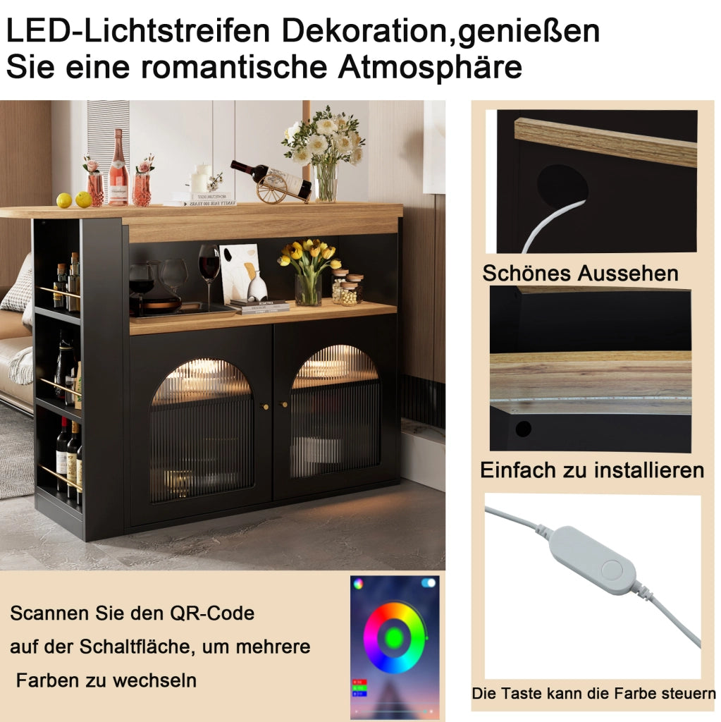 Tavolo bar estensibile girevole con LED e contenitore nero