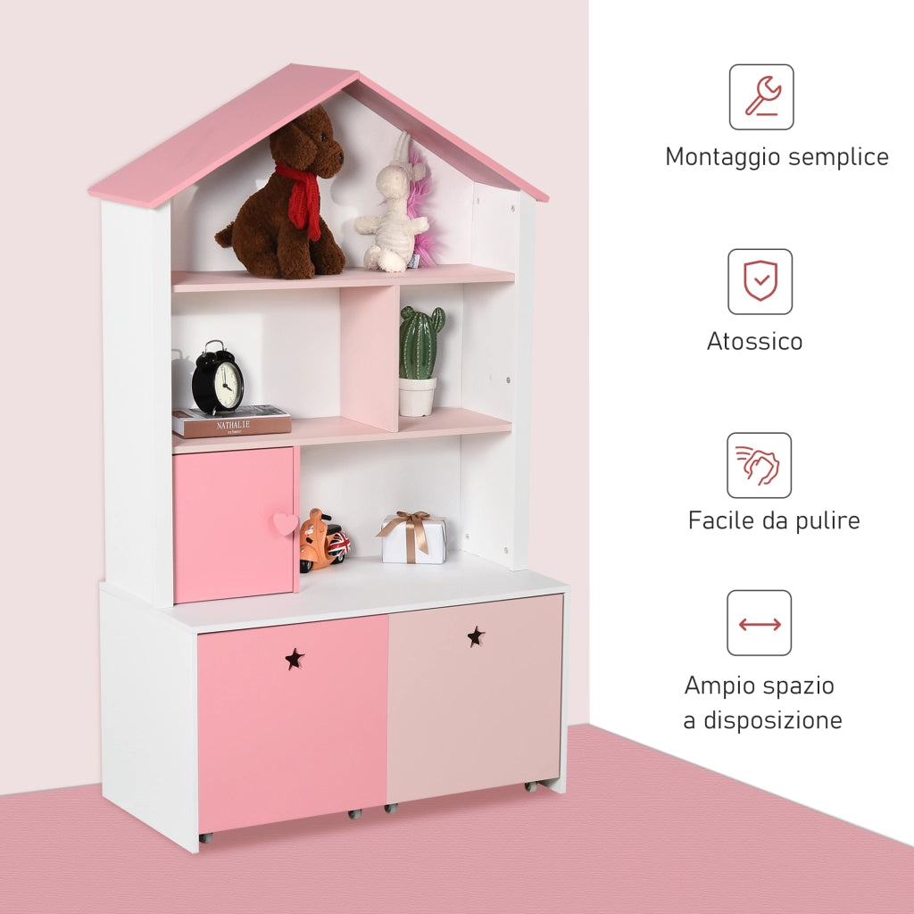 Libreria Scaffale con Cassetti ¨C Zephmum ¨C Rosa 80x34x130 cm