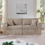 Divano 2 posti in chenille marrone con USB; tasche laterali e portabicchieri; 220x100x89 cm