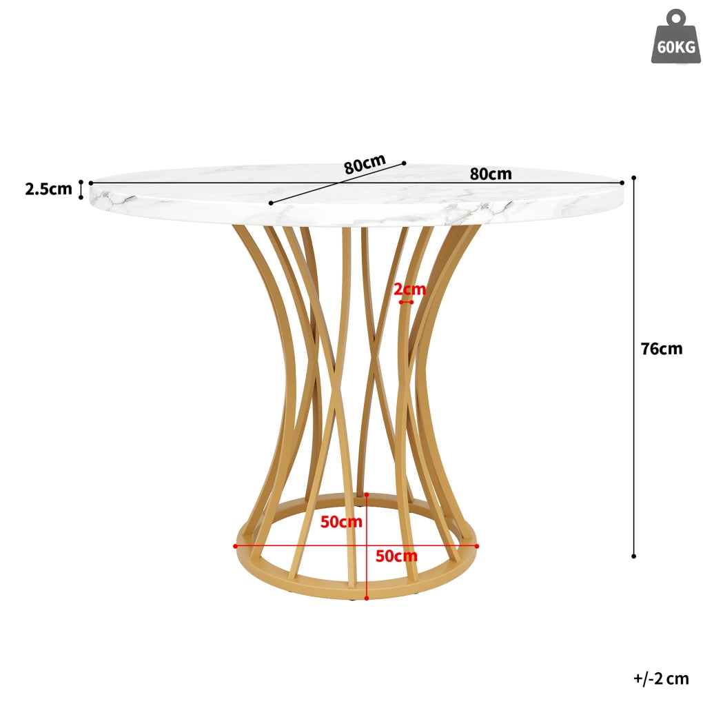Tavolo da pranzo 80x80x76 cm in MDF e metallo; dorato