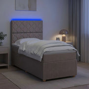 Letto Box Spring LED con Materasso Tortora 90 x 200 cm Tessuto 3455780