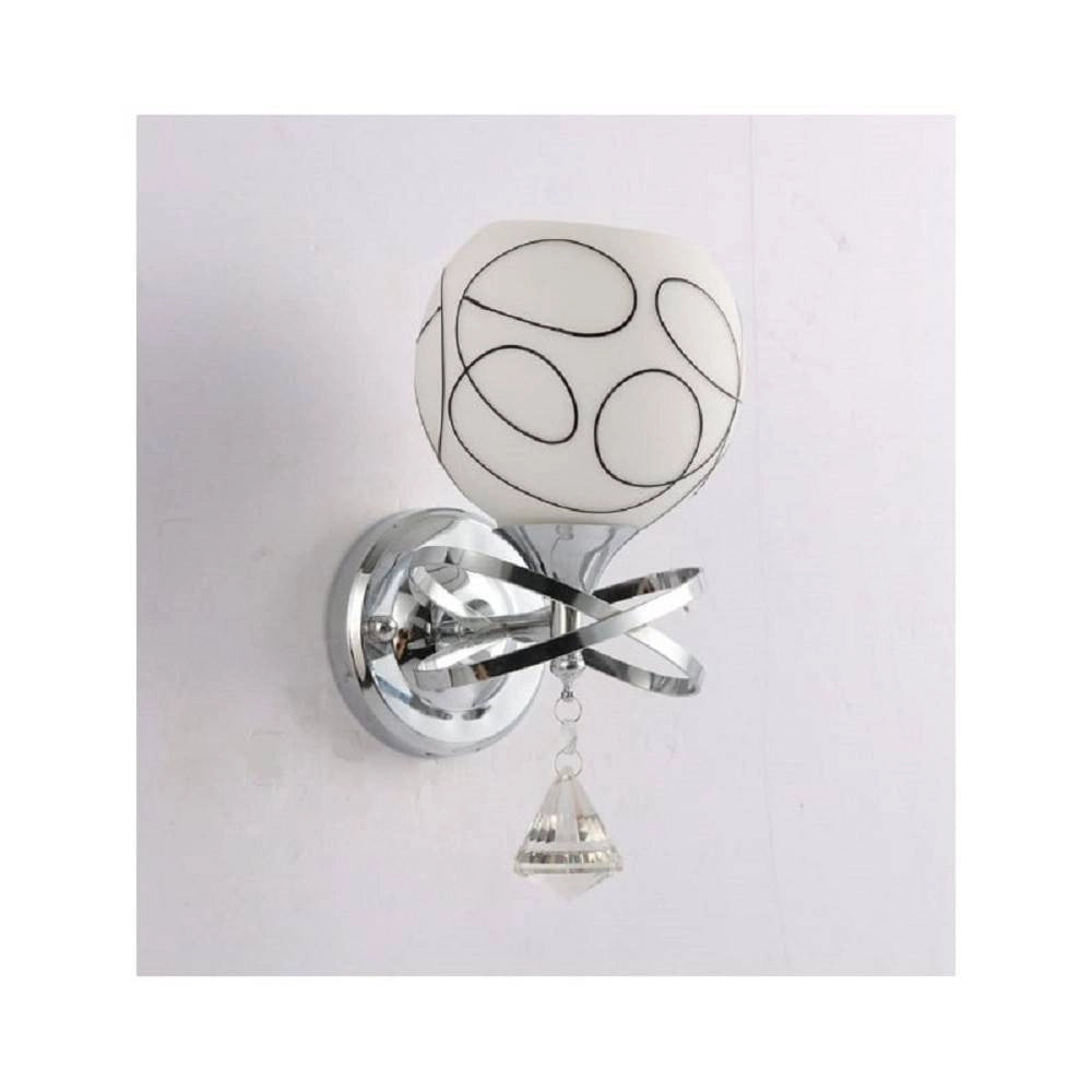 Trade Shop - Applique Moderno Paralume Vetro Sfera Bianca Nera Pendente Cristallo Argento E10 -