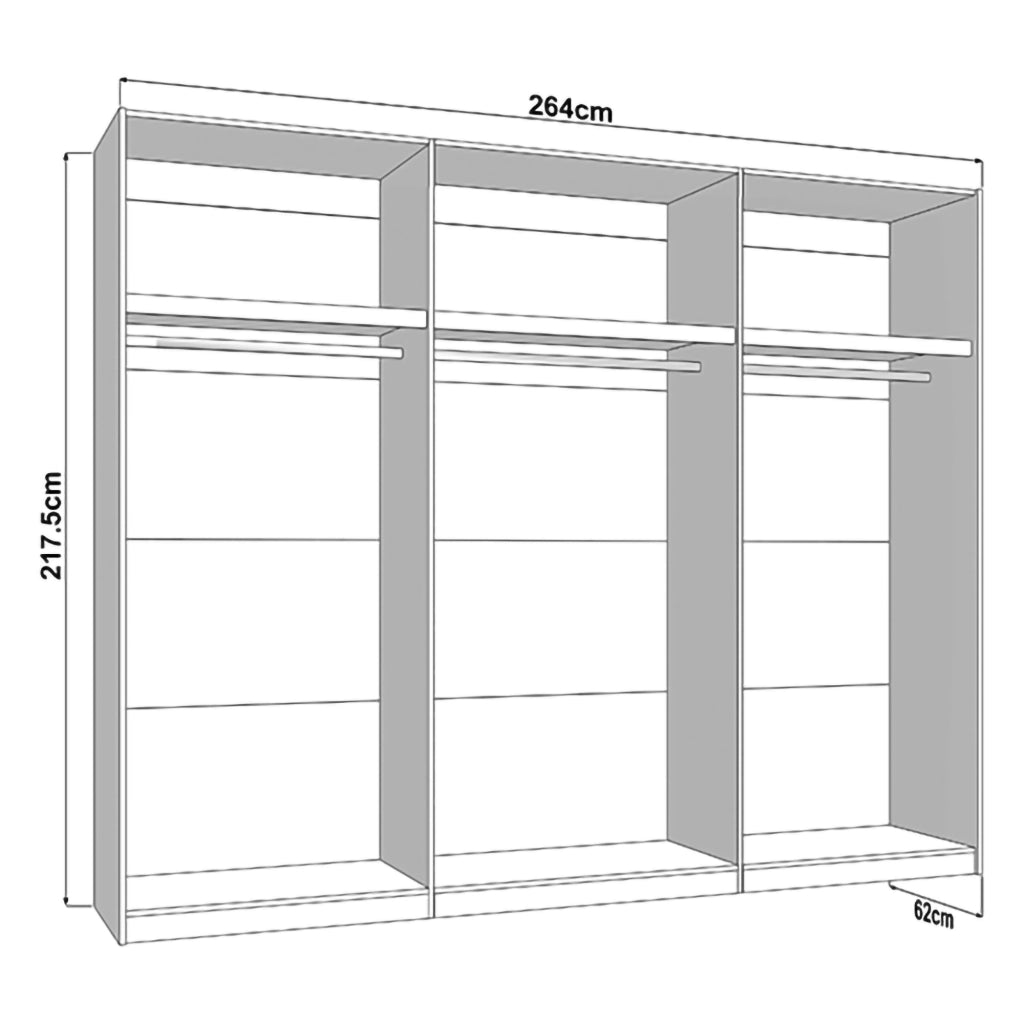 Armadio Camera da Letto Sapa, Guardaroba 3 Ante 3 Ripiani, 267x62 cm Bianco Crema