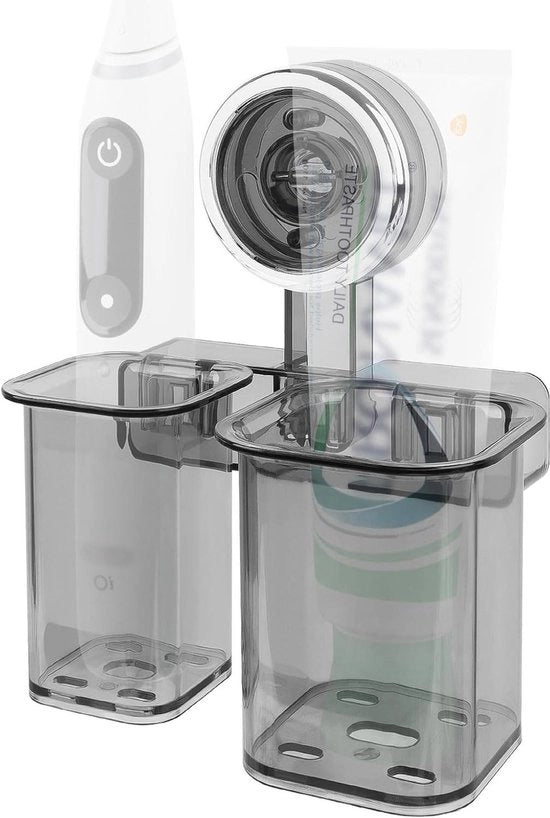 Oggetto di Organizzazione per la Stanza da Bagno con Muratura, 2 Slot, Materiale in Plastica, Autoadesivo, Compatibile con Elettrotappeti per la Pulizia dei Denti (Grigio)