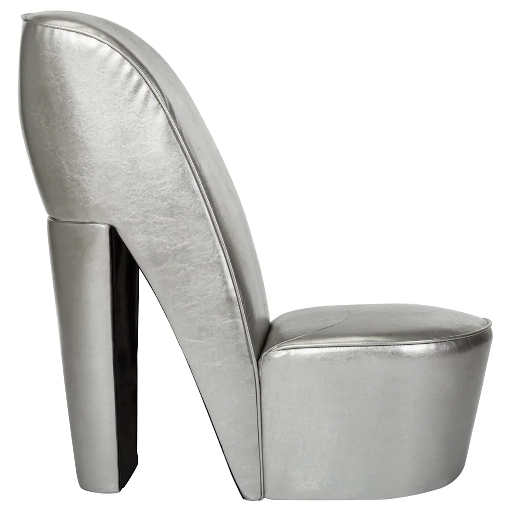 Poltrona | Sedia Relax a Forma di Scarpa con Tacco in Similpelle Argento