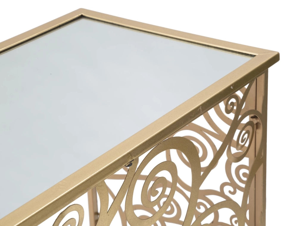 Console Albero della Vita 141,5x40,5x81,5 cm in Ferro MDF e Specchio Oro