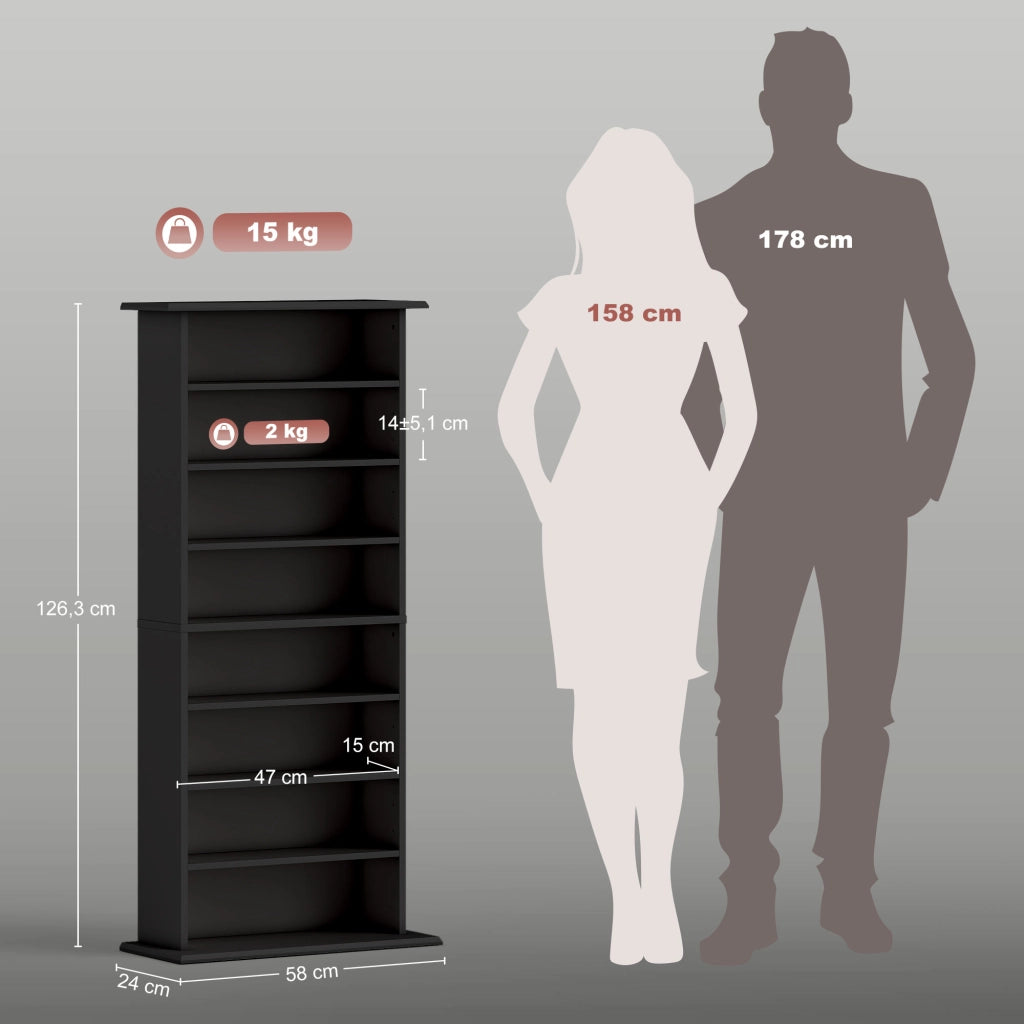 Libreria per CD e DVD con 8 scomparti e 6 ripiani regolabili ¨C Minimal ¨C nero