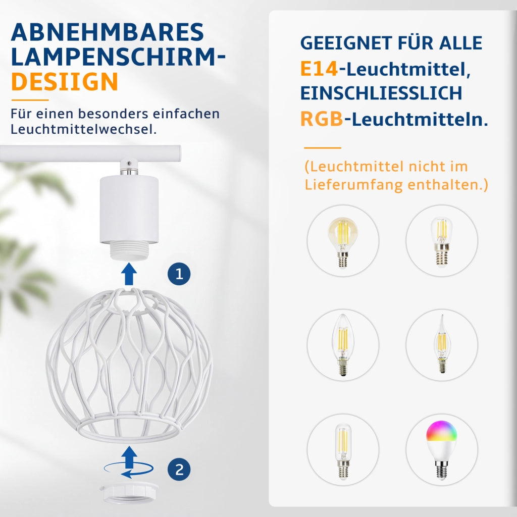 ZMH Faretto da soffitto 4 Luci Bianco E14 Metall Orientabile Moderni per Soggiorno Cucina Corridoio Senza Lampadina