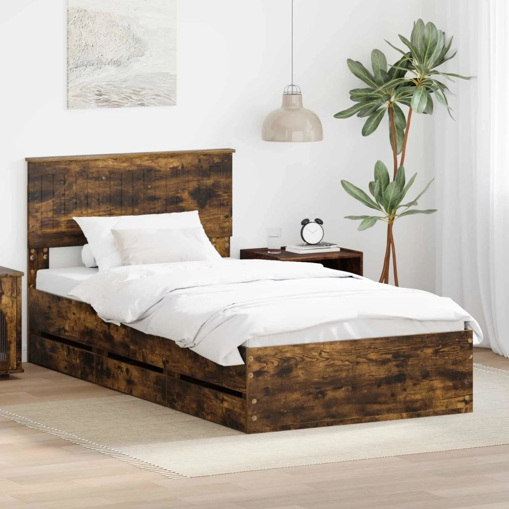 Struttura del letto con cassetto Rovere fumé 100 x 200 cm 3410739