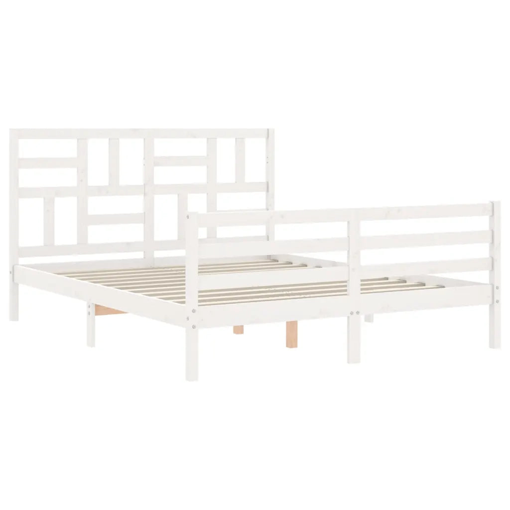 Giroletto con Testiera-Struttura Letto con testiera Bianco 160x200 cm Legno Massello 736043