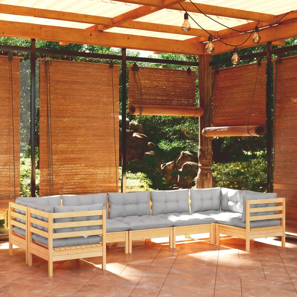 Set Divani da Giardino 7 pz con Cuscini Grigi Massello di Pino cod mxl 39299