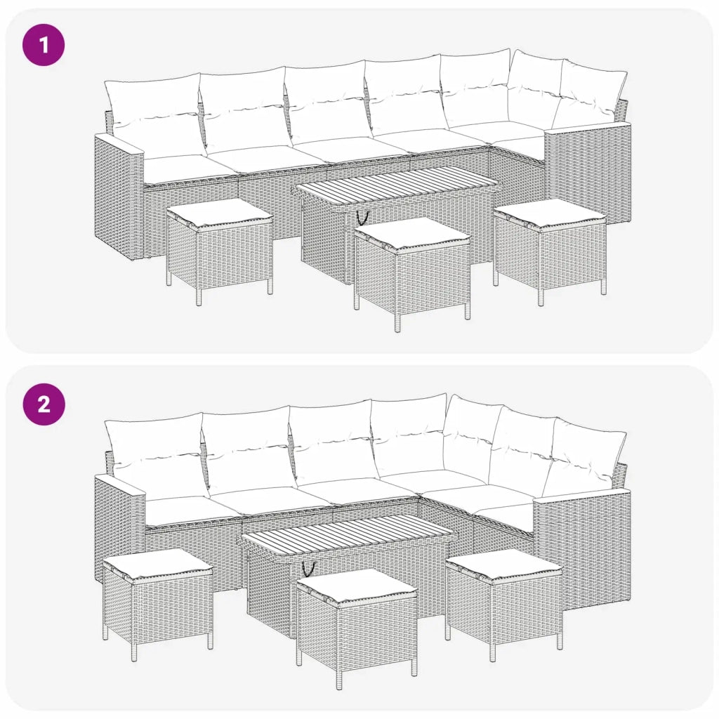 Set Divano da Giardino 10 pcs Nero polyrattan